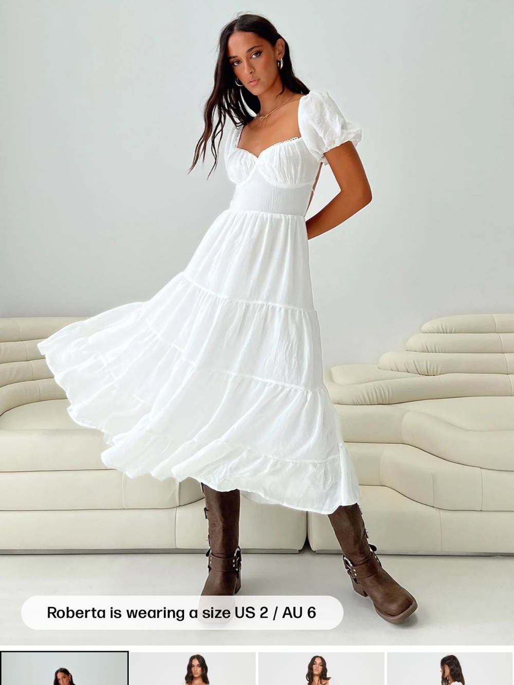 Princess Polly White Puff-Sleeve Tiered Midi Dress